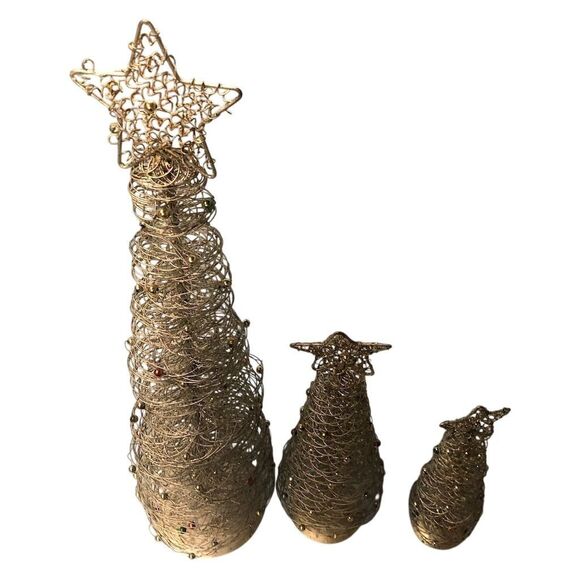 Crate&Barrel Gold Spiral Glitter Christmas Tree Centerpiece Set of 3 - Picture 2 of 3